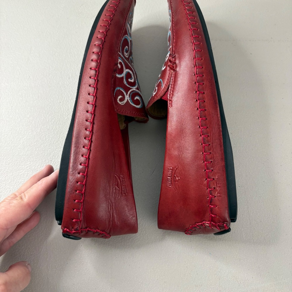Pikolinos Red Leather Embroidered Loafers Driving Moccasins Flats Womens Size 36 - Picture 5 of 11